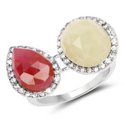 Bids.com 8.86 Carat Genuine Pink Sapphire and Sapphire White .925 Sterling Silver Ring Rings