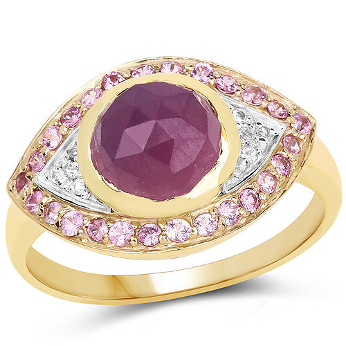 Bids.com 14K Yellow Gold Plated 3.02 Carat Genuine Pink Sapphire and White Topaz .925 Sterling Silver Ring Rings