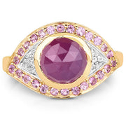 Bids.com 14K Yellow Gold Plated 3.02 Carat Genuine Pink Sapphire and White Topaz .925 Sterling Silver Ring Rings