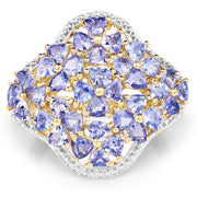 Bids.com 14K Yellow Gold Plated 3.60 Carat Genuine Tanzanite .925 Sterling Silver Ring Rings
