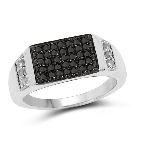 Bids.com 0.55 Carat Genuine Black Diamond and White Diamond .925 Sterling Silver Ring Rings