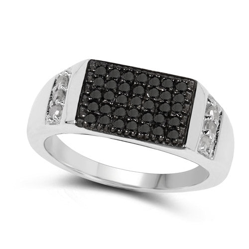 Bids.com 0.55 Carat Genuine Black Diamond and White Diamond .925 Sterling Silver Ring Rings