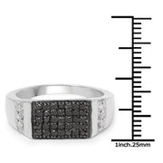 Bids.com 0.55 Carat Genuine Black Diamond and White Diamond .925 Sterling Silver Ring Rings