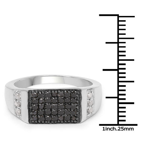 Bids.com 0.55 Carat Genuine Black Diamond and White Diamond .925 Sterling Silver Ring Rings