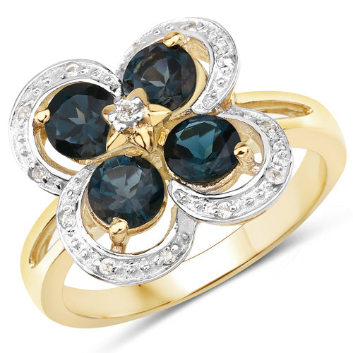 Bids.com 1.76 Carat Genuine London Blue Topaz and White Topaz .925 Sterling Silver Ring Rings