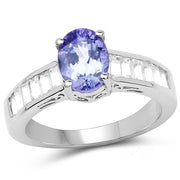 Bids.com 2.13 Carat Genuine Tanzanite & White Topaz .925 Sterling Silver Ring Rings