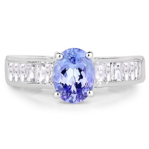 Bids.com 2.13 Carat Genuine Tanzanite & White Topaz .925 Sterling Silver Ring Rings
