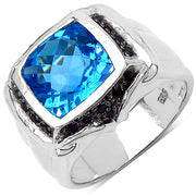 Bids.com 5.08 Carat Genuine Swiss Blue Topaz and Black Spinel .925 Sterling Silver Ring Rings