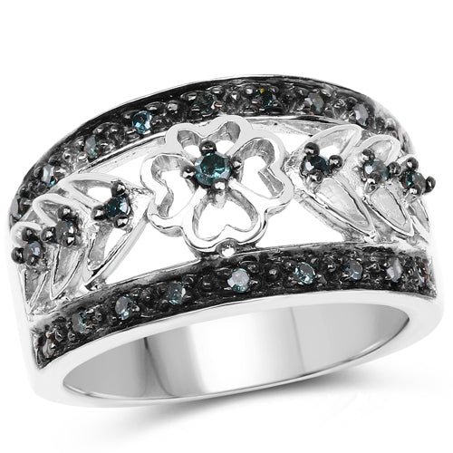 Bids.com 0.31 Carat Genuine Blue Diamond .925 Sterling Silver Ring Rings