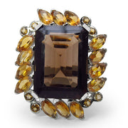Bids.com 17.85 Carat Genuine Smoky Quartz & Citrine .925 Sterling Silver Ring Rings