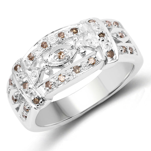 Bids.com 0.32 Carat Genuine Champagne Diamond .925 Sterling Silver Ring Rings