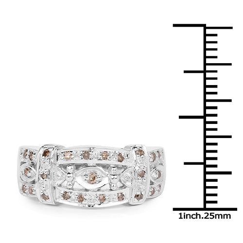 Bids.com 0.32 Carat Genuine Champagne Diamond .925 Sterling Silver Ring Rings