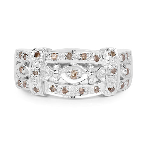 Bids.com 0.32 Carat Genuine Champagne Diamond .925 Sterling Silver Ring Rings