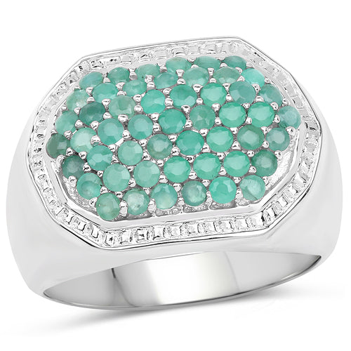 Bids.com 1.43 Carat Genuine Emerald .925 Sterling Silver Ring Rings