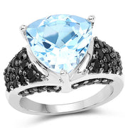Bids.com 5.49 Carat Genuine Blue Topaz and Black Spinel .925 Sterling Silver Ring Rings