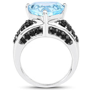 Bids.com 5.49 Carat Genuine Blue Topaz and Black Spinel .925 Sterling Silver Ring Rings