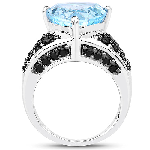 Bids.com 5.49 Carat Genuine Blue Topaz and Black Spinel .925 Sterling Silver Ring Rings