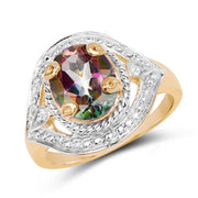 Bids.com 14K Yellow Gold Plated 3.15 Carat Genuine Quartz Mystic .925 Sterling Silver Ring Rings