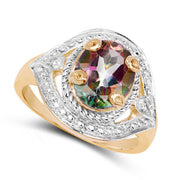 Bids.com 14K Yellow Gold Plated 3.15 Carat Genuine Quartz Mystic .925 Sterling Silver Ring Rings