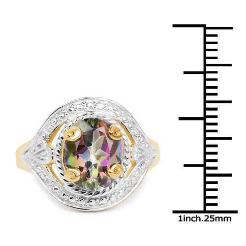Bids.com 14K Yellow Gold Plated 3.15 Carat Genuine Quartz Mystic .925 Sterling Silver Ring Rings