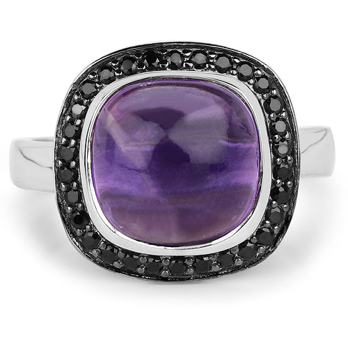 Bids.com 5.25 Carat Genuine Amethyst & Black Spinel .925 Sterling Silver Ring Rings