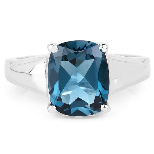 Bids.com 3.50 Carat Genuine London Blue Topaz .925 Sterling Silver Ring Rings