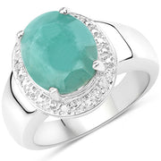 Bids.com 4.72 Carat Genuine Emerald and White Diamond .925 Sterling Silver Ring Rings