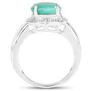 Bids.com 4.72 Carat Genuine Emerald and White Diamond .925 Sterling Silver Ring Rings