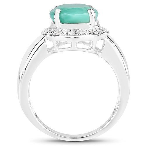 Bids.com 4.72 Carat Genuine Emerald and White Diamond .925 Sterling Silver Ring Rings