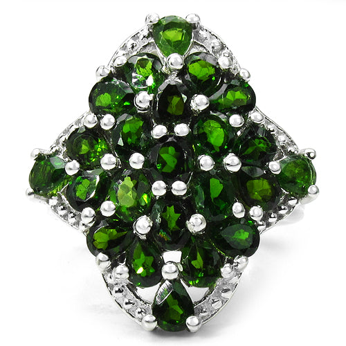 Bids.com 3.73 Carat Genuine Chrome Diopside .925 Sterling Silver Ring Rings