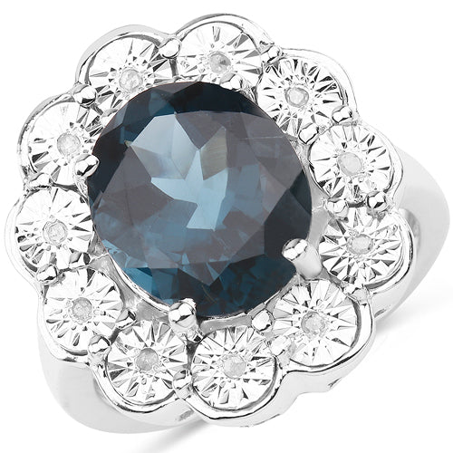 Bids.com 5.11 Carat Genuine London Blue Topaz and White Diamond .925 Sterling Silver Ring Rings