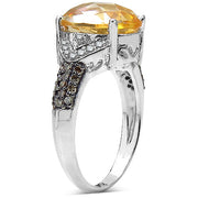 Bids.com 4.69 Carat Genuine Citrine, Champagne Diamond & White Diamond .925 Sterling Silver Ring Rings