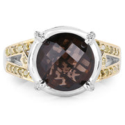Bids.com 3.28 Carat Genuine Smoky Quartz, Yellow Diamond & White Diamond .925 Sterling Silver Ring Rings