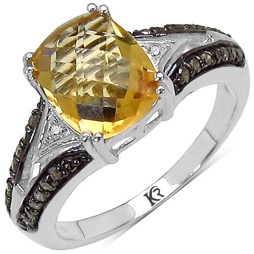 Bids.com 2.82 Carat Genuine Citrine, Champagne Diamond & White Diamond .925 Sterling Silver Ring Rings