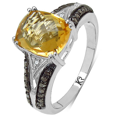 Bids.com 2.82 Carat Genuine Citrine, Champagne Diamond & White Diamond .925 Sterling Silver Ring Rings
