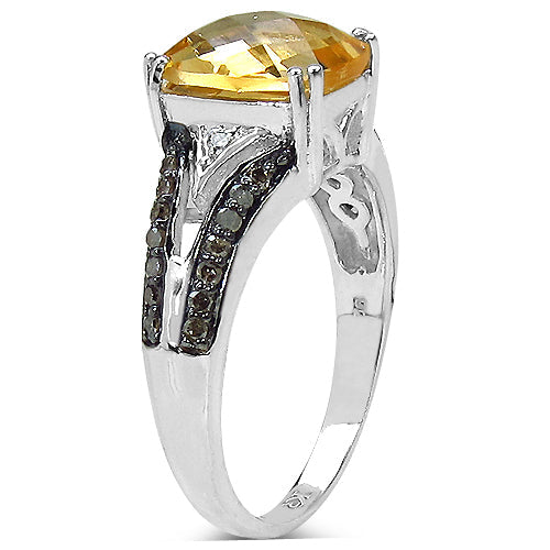 Bids.com 2.82 Carat Genuine Citrine, Champagne Diamond & White Diamond .925 Sterling Silver Ring Rings
