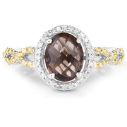 Bids.com 1.90 Carat Genuine Smoky Quartz, Yellow Diamond & White Diamond .925 Sterling Silver Ring Rings