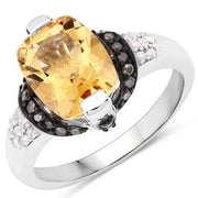 Bids.com "2.83 Carat Genuine Citrine, Champagne Diamond and White Diamond .925 Sterling Silver Ring Rings