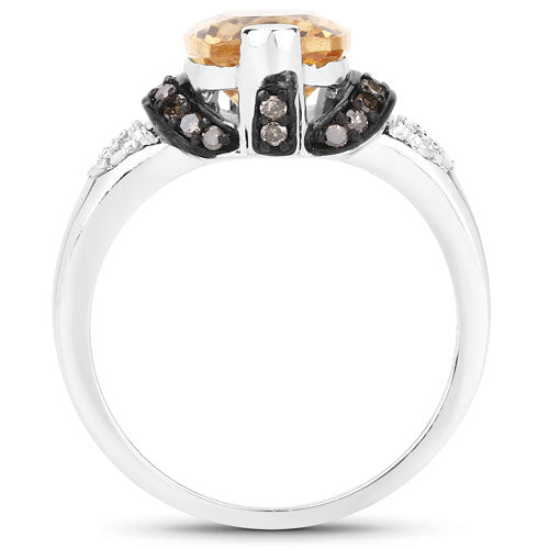 Bids.com "2.83 Carat Genuine Citrine, Champagne Diamond and White Diamond .925 Sterling Silver Ring Rings