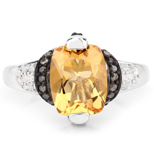 Bids.com "2.83 Carat Genuine Citrine, Champagne Diamond and White Diamond .925 Sterling Silver Ring Rings