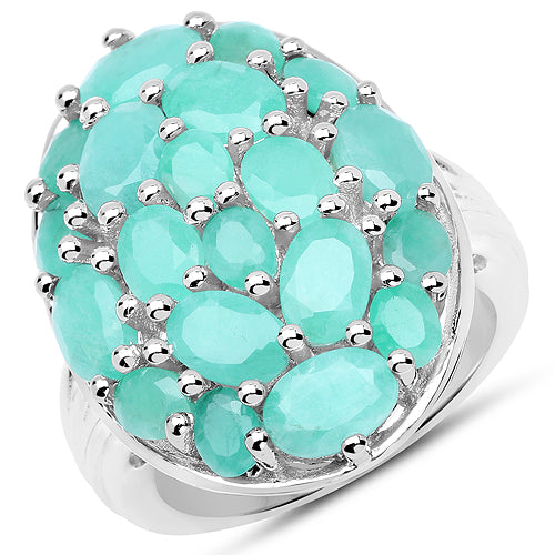 Bids.com 5.48 Carat Genuine Emerald .925 Sterling Silver Ring Rings