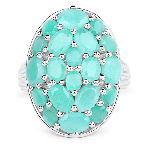 Bids.com 5.48 Carat Genuine Emerald .925 Sterling Silver Ring Rings