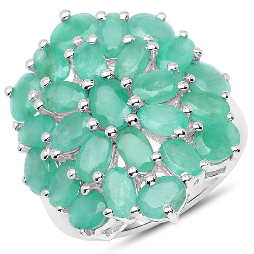 Bids.com 5.88 Carat Genuine Emerald .925 Sterling Silver Ring Rings