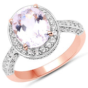 Bids.com 14K Rose Gold Plated 3.86 Carat Genuine Kunzite and White Zircon .925 Sterling Silver Ring Rings