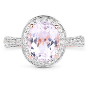 Bids.com 14K Rose Gold Plated 3.86 Carat Genuine Kunzite and White Zircon .925 Sterling Silver Ring Rings