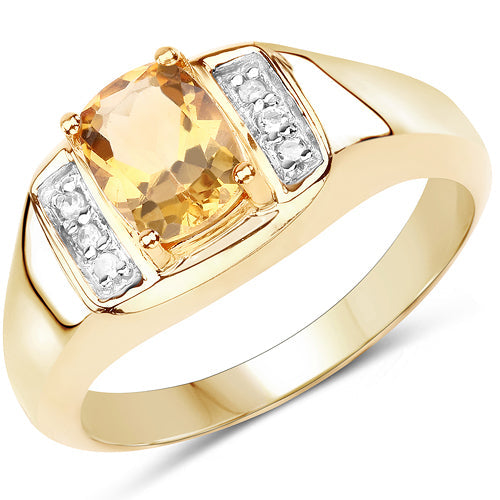 Bids.com 14K Yellow Gold Plated 1.36 Carat Genuine Citrine & White Topaz .925 Sterling Silver Ring Rings