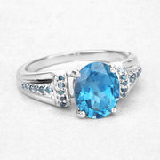 Bids.com 2.72 Carat Genuine London Blue Topaz and Blue Diamond .925 Sterling Silver Ring Rings