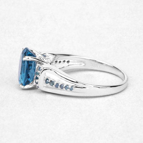 Bids.com 2.72 Carat Genuine London Blue Topaz and Blue Diamond .925 Sterling Silver Ring Rings