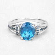 Bids.com 2.72 Carat Genuine London Blue Topaz and Blue Diamond .925 Sterling Silver Ring Rings