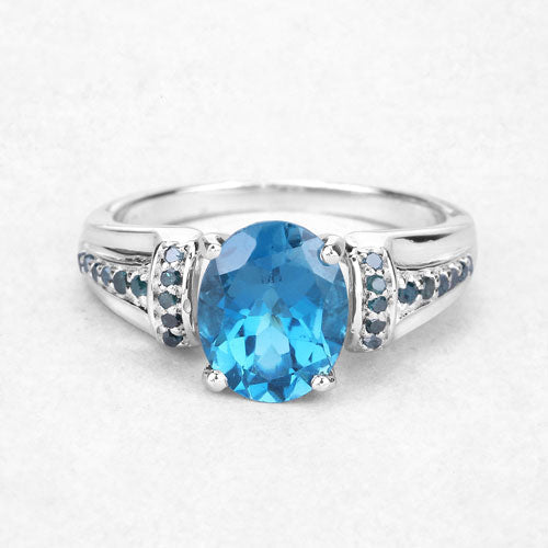 Bids.com 2.72 Carat Genuine London Blue Topaz and Blue Diamond .925 Sterling Silver Ring Rings
